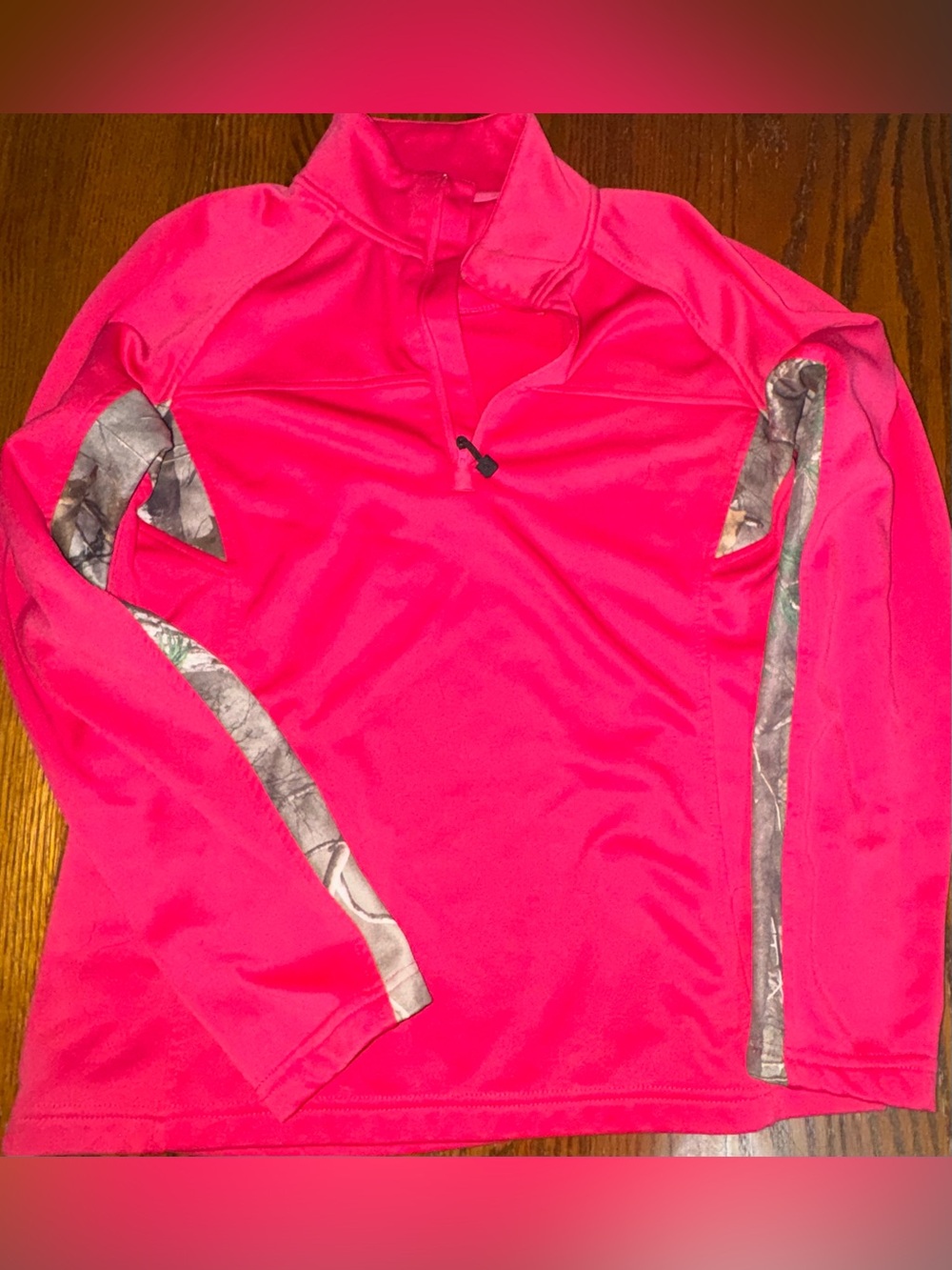 Women’s Large Pink Camo Accent Quarter Zip Performance Pullover Athletic Hunting